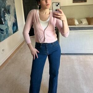 Vintage TWEEDS Light pink 100% cashmere button down v neck cardigan M